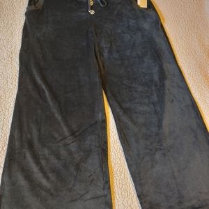 Michael Kors Women's Velvet Velour pants Size XL Wide Leg Black Drawstring.